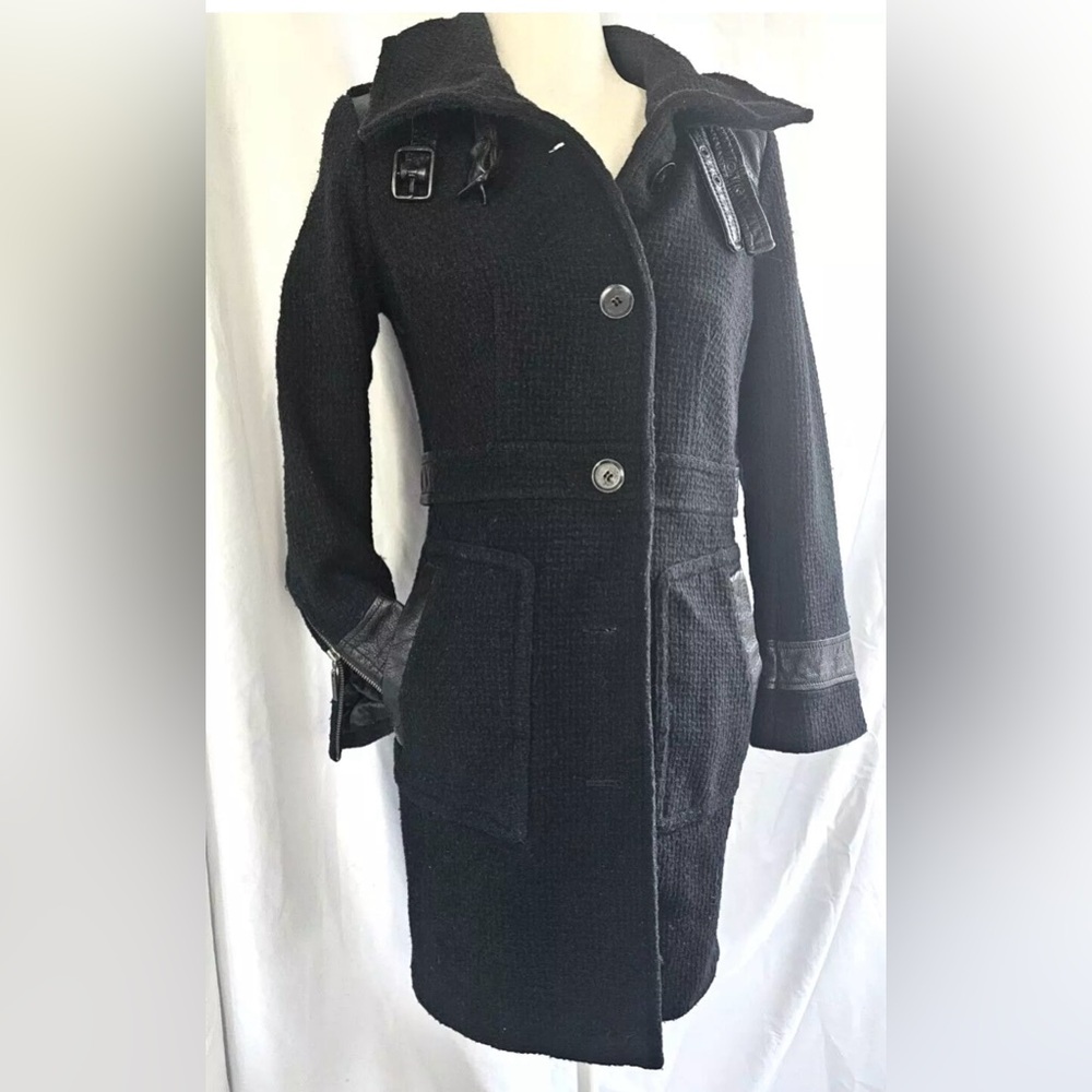 Cole Haan black wool and leather pea coat in size 4